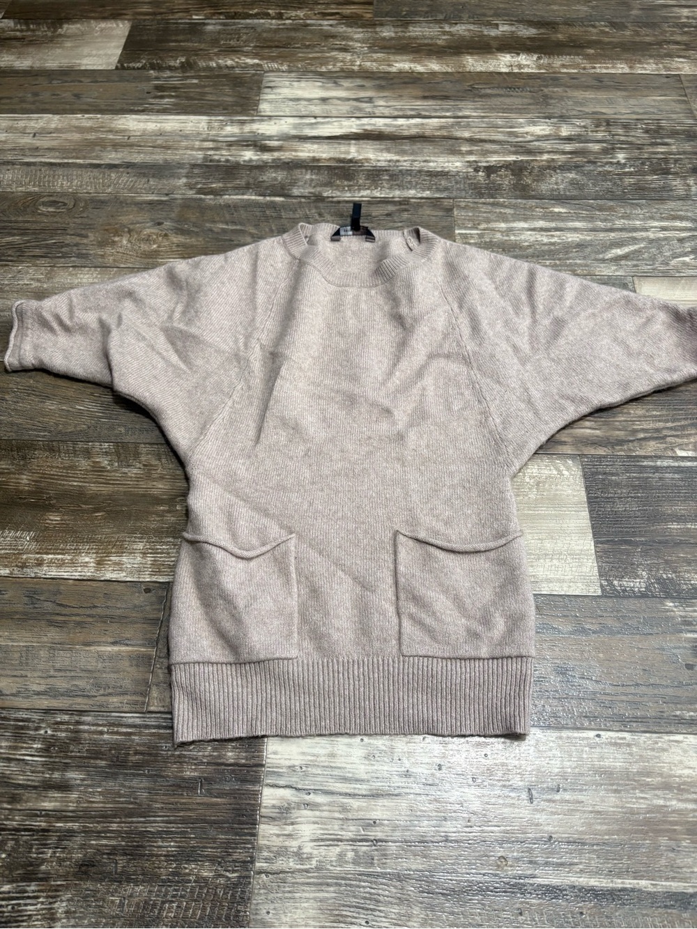 BCBGMaxAzria Taupe Short-Sleeve Knit Tunic with Front Pockets